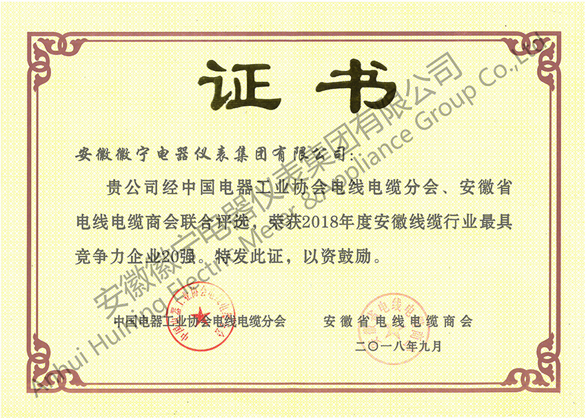 安徽省20强证书